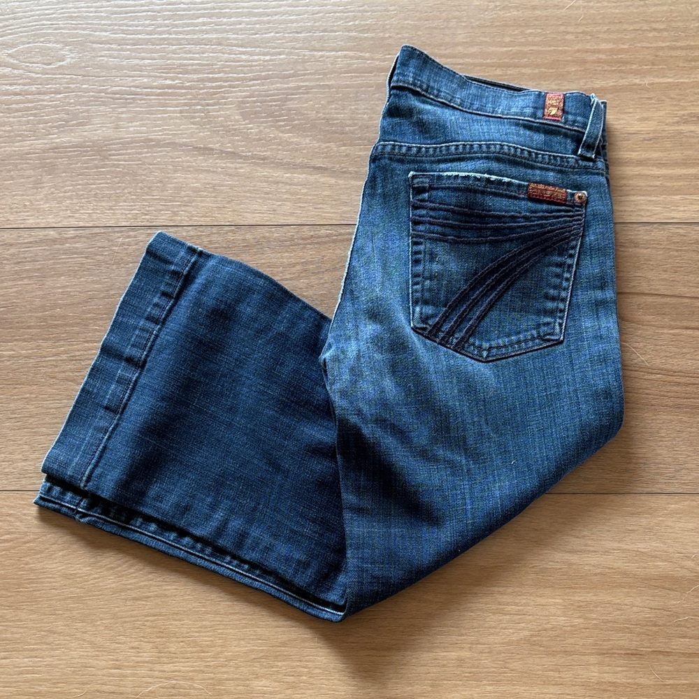 7 For All Mankind Dojo Dark Blue Cropped Wide Leg Jeans